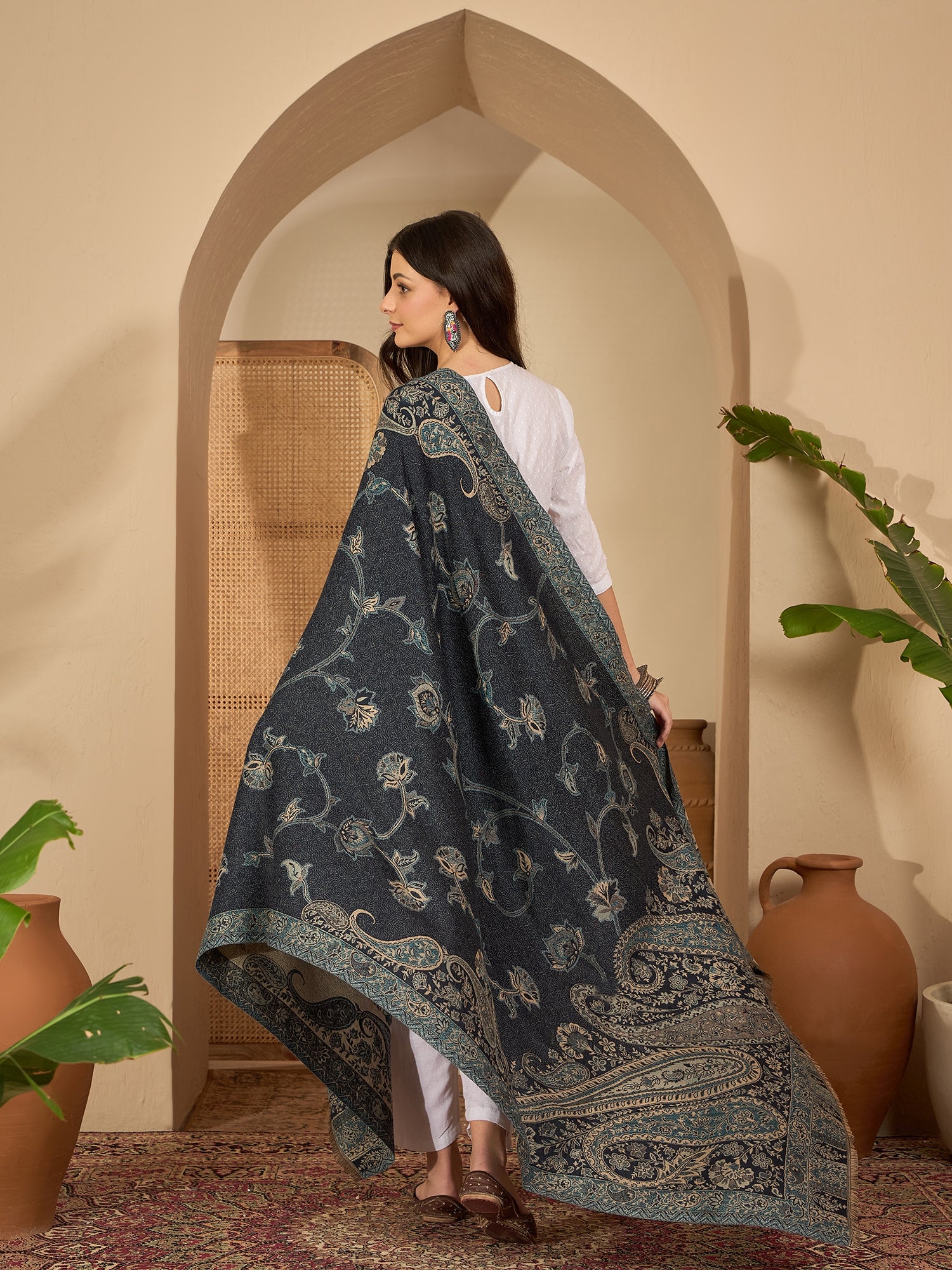 Women Blue Kashmiri Kaani Weave Shawl