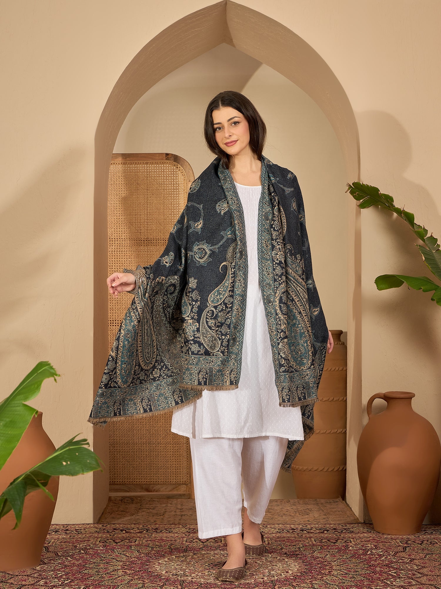 Women Blue Kashmiri Kaani Weave Shawl