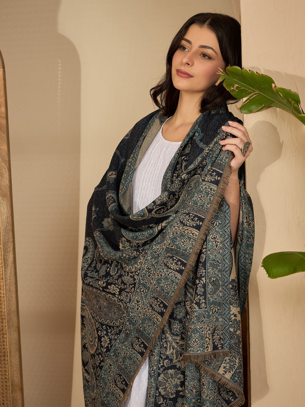 Women Blue Kashmiri Kaani Weave Shawl