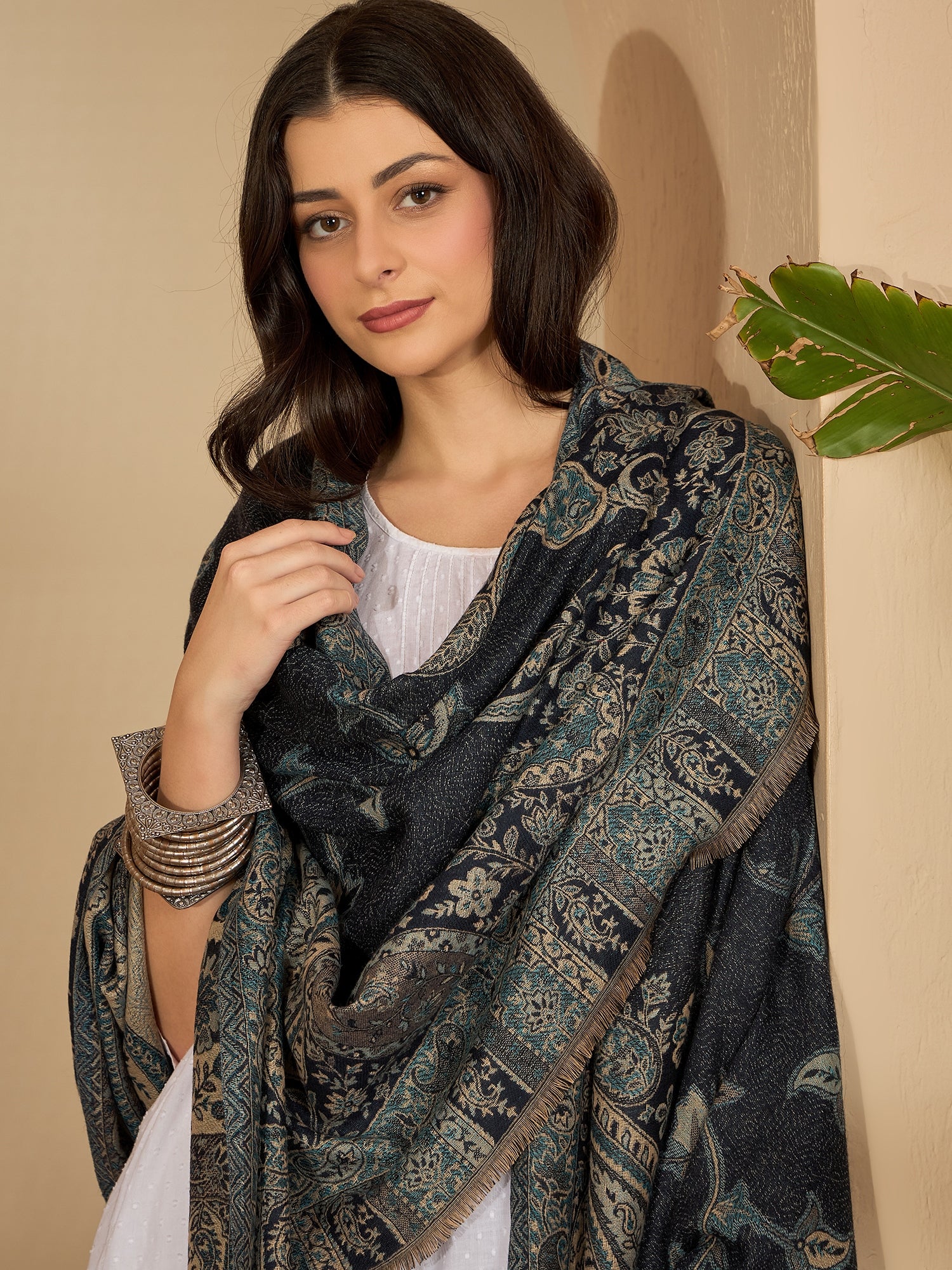 Women Blue Kashmiri Kaani Weave Shawl