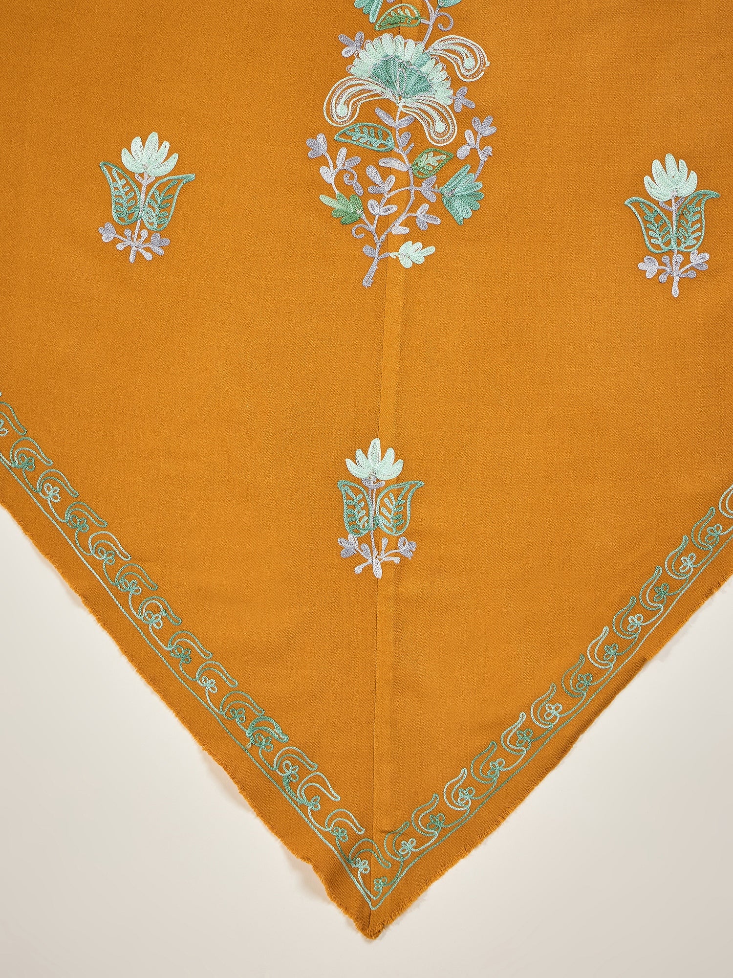 Women Mustard Floral Aari Embroidered Kashmiri Pheran Top