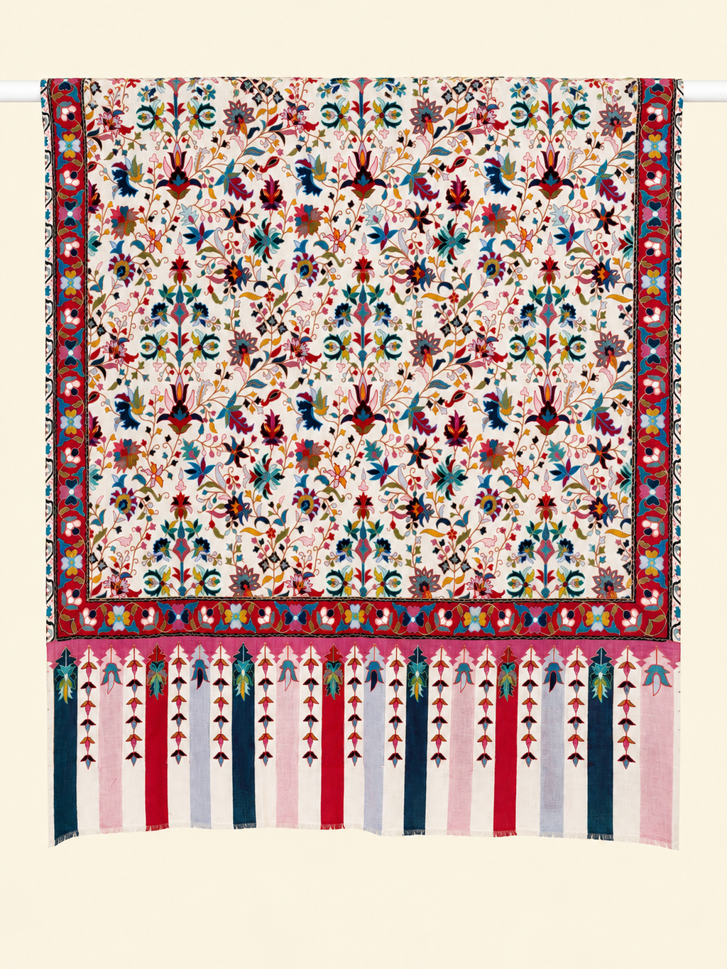 White Kalamkari Ethnic Motifs Shawl