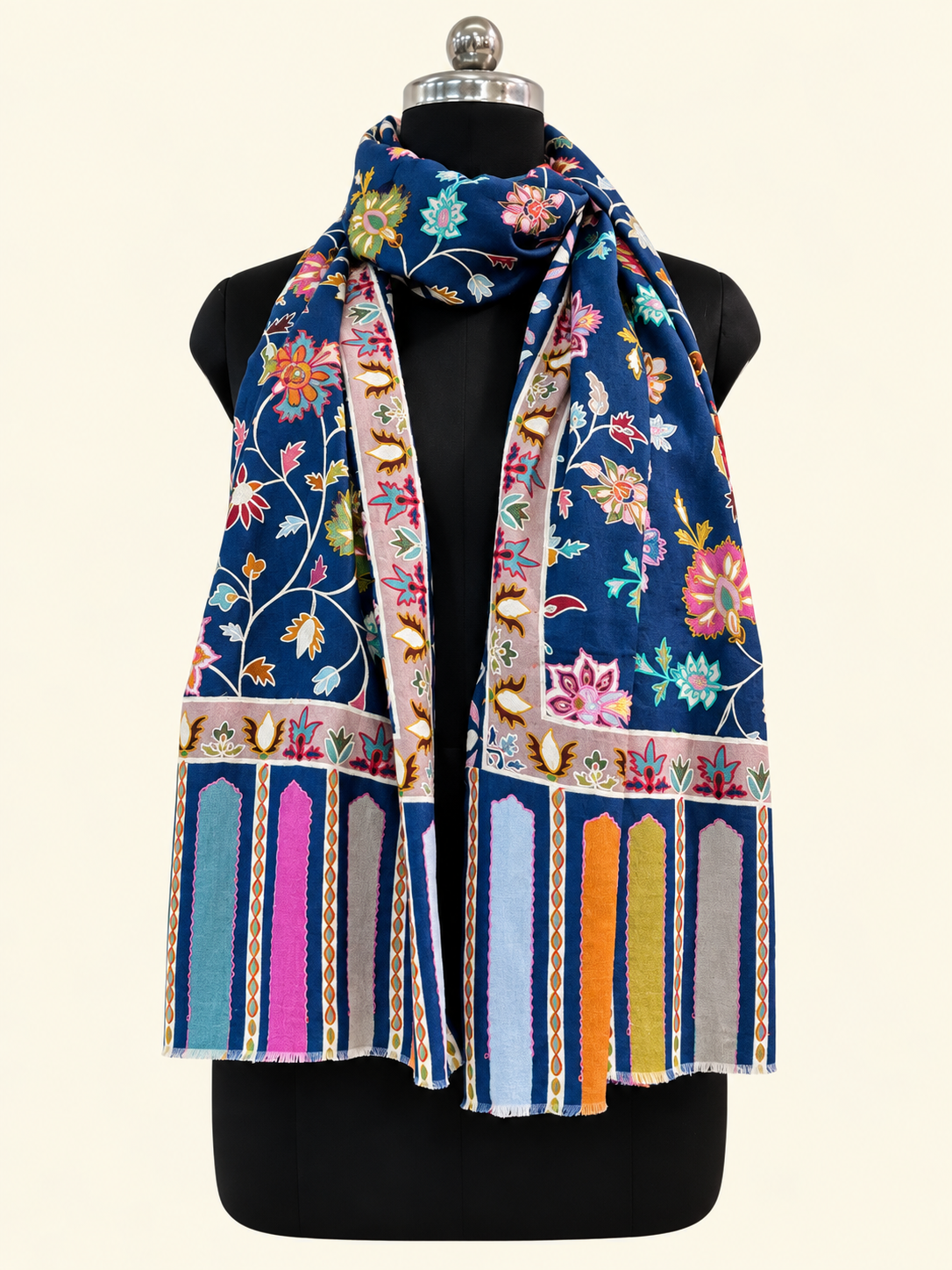 Blue Kalamkari Geometric Stole