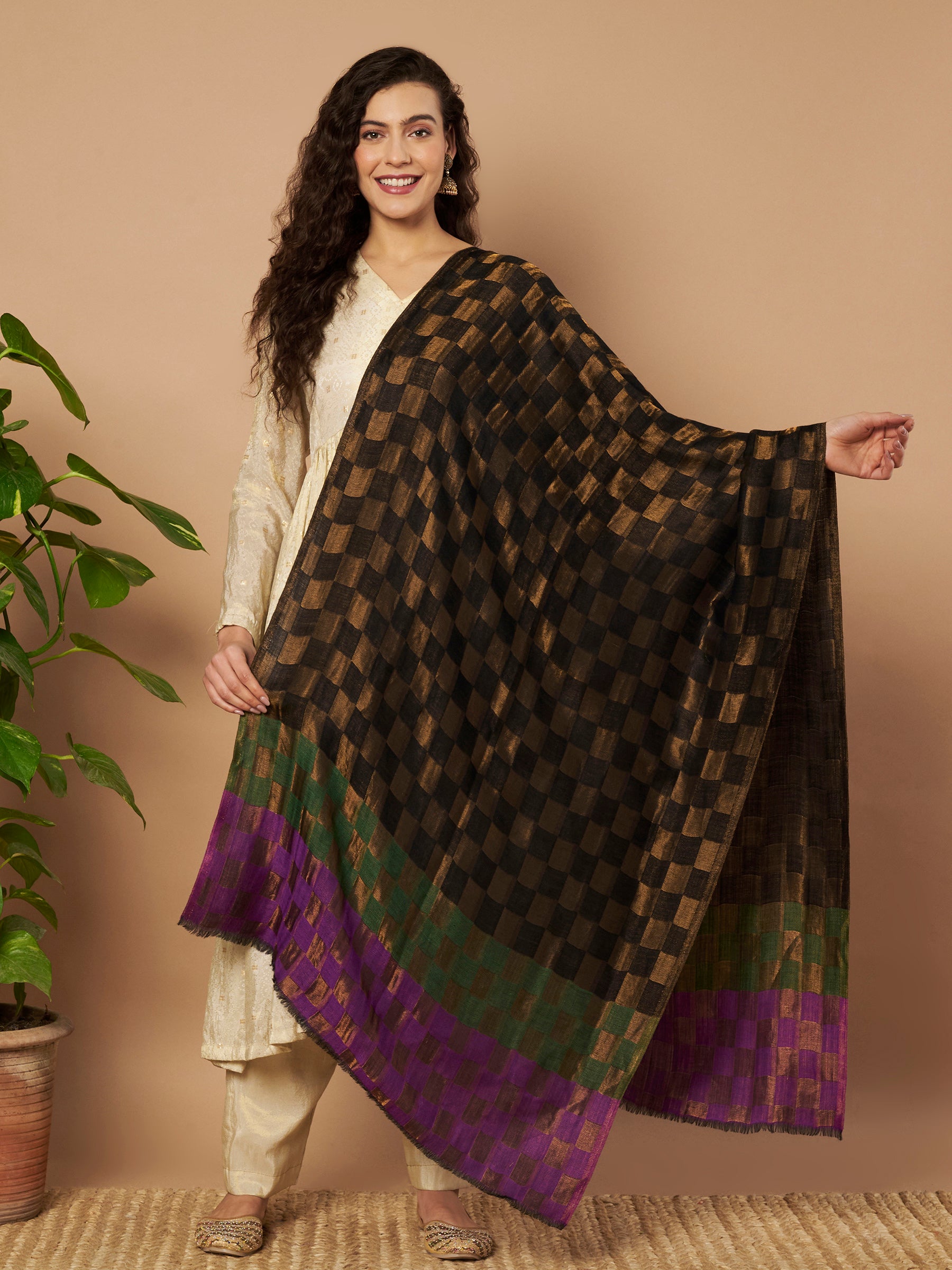 Zari Geometric Reversible Stole