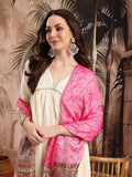 Women Pink Floral Woven Design Stole