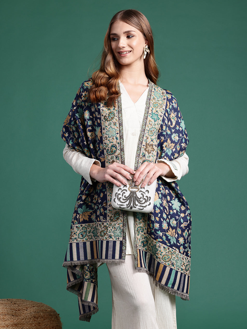 Floral Woven Design Shawl