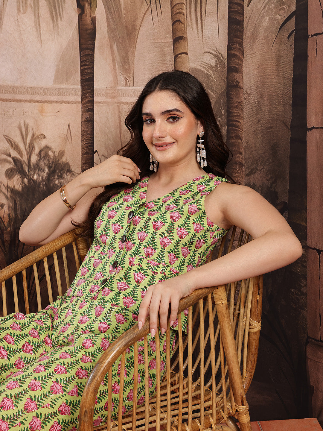 Women Green Floral Printed Co-ord Set