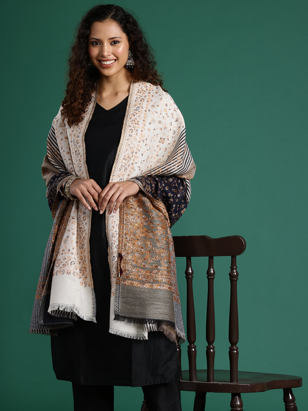 Women Floral Woven Design Shawl