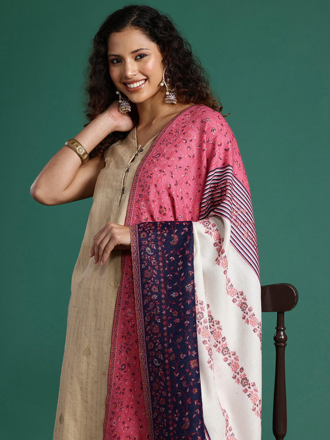 Women Floral Woven Design Shawl