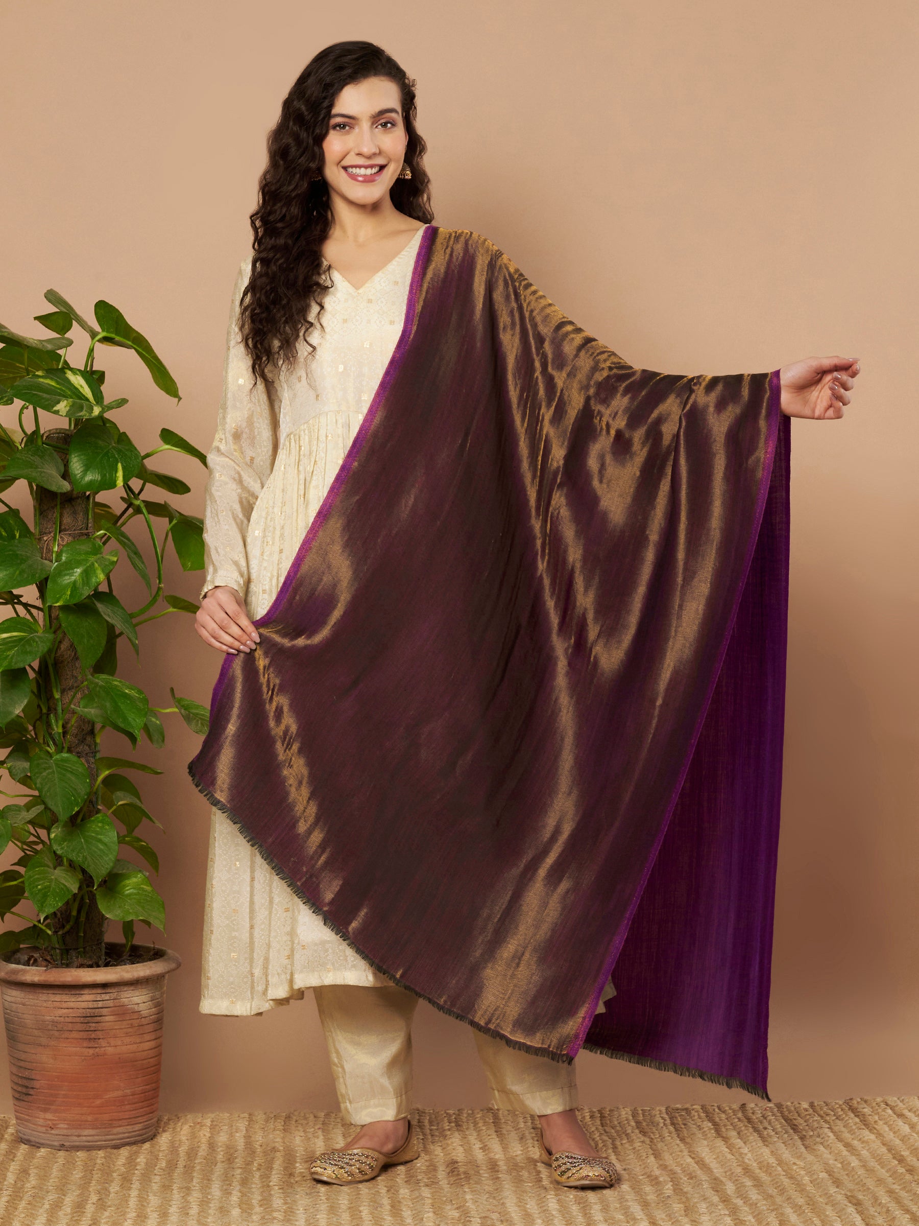 Zari Reversible Stole - Puple