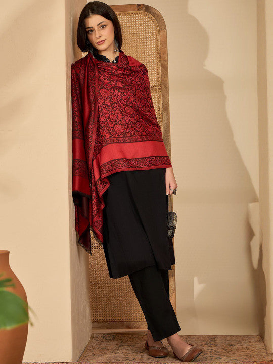 Vasudha Red Kashmiri Reversible Stole