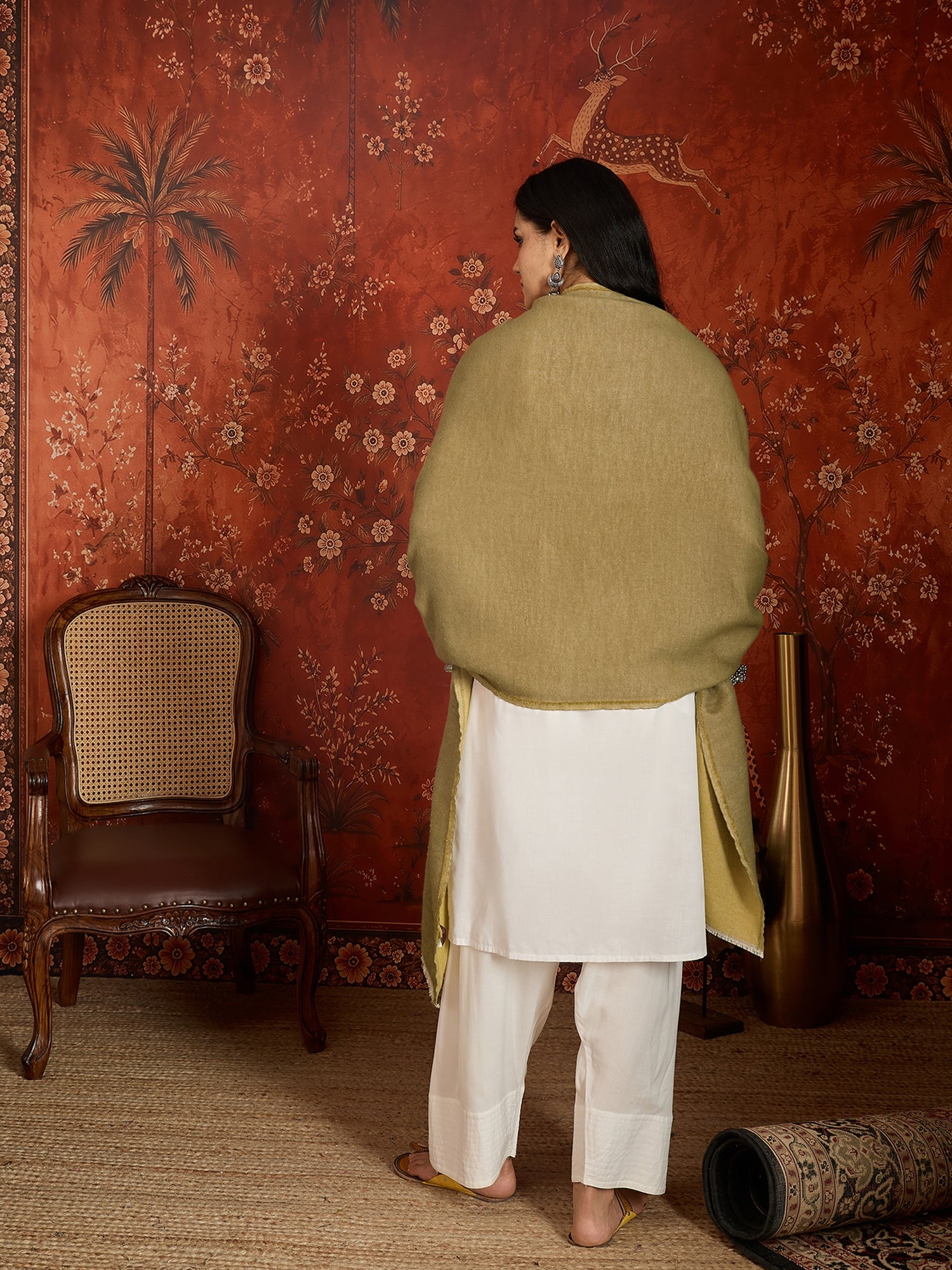 Olive & Mustard Colorblocked Reversible Stole