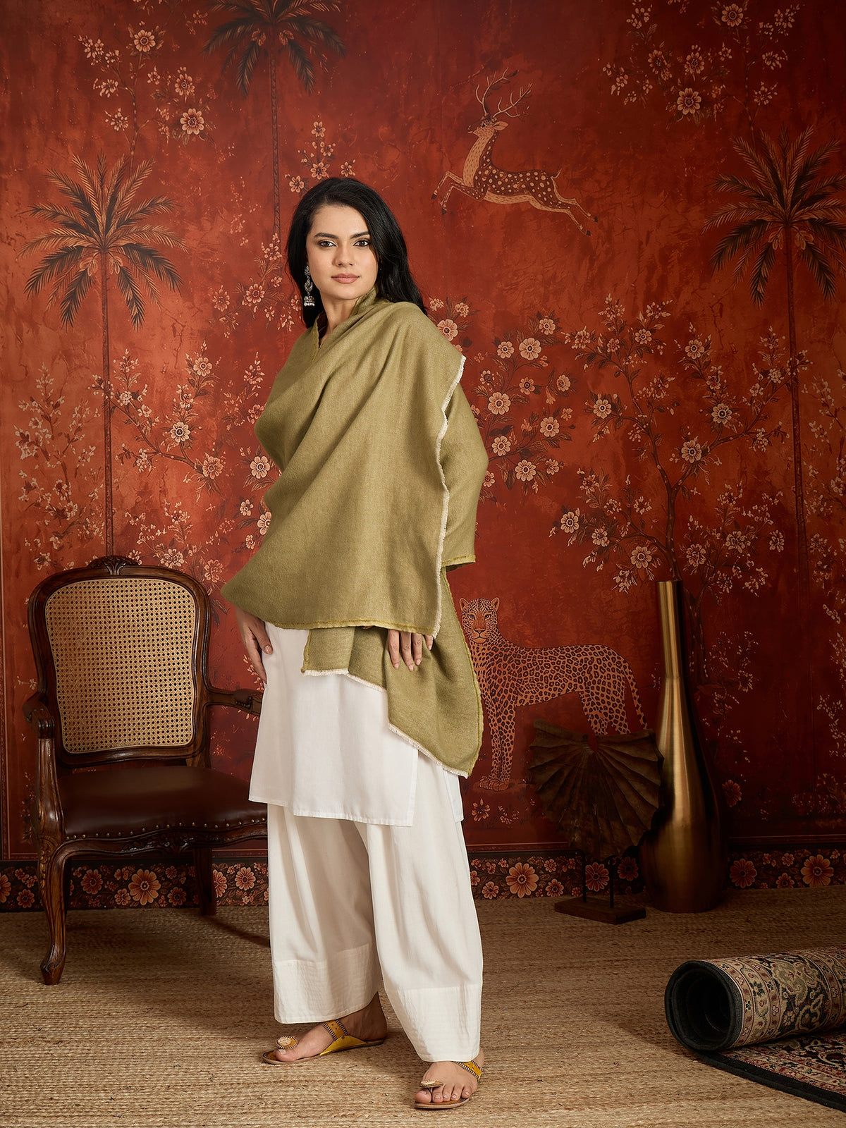 Olive & Mustard Colorblocked Reversible Stole