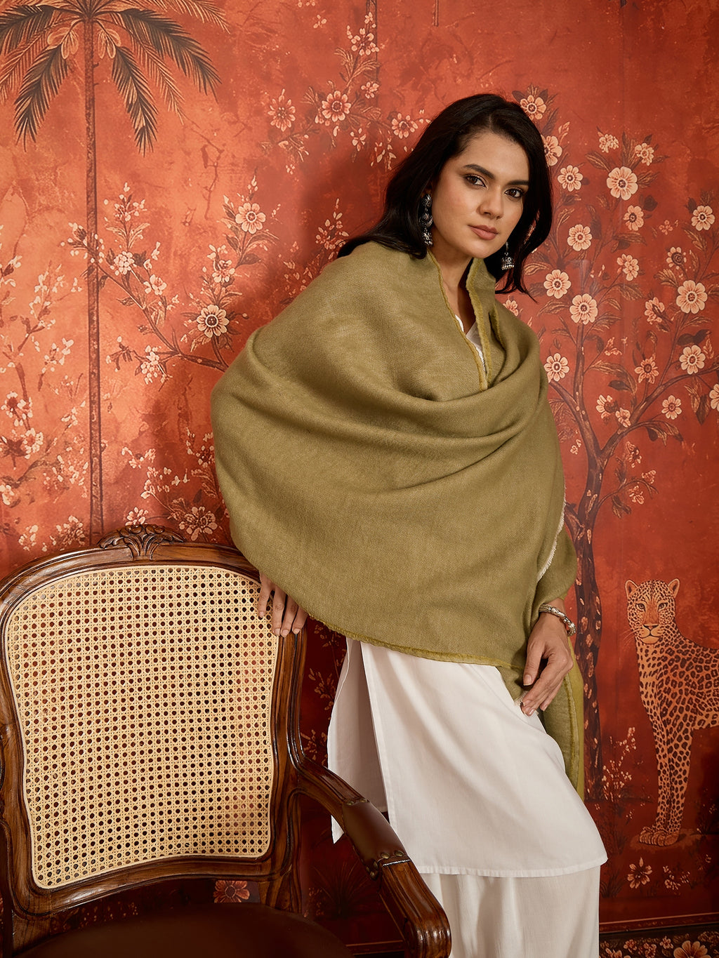 Women Reversible Olive & Mustard Colorblocked Stole