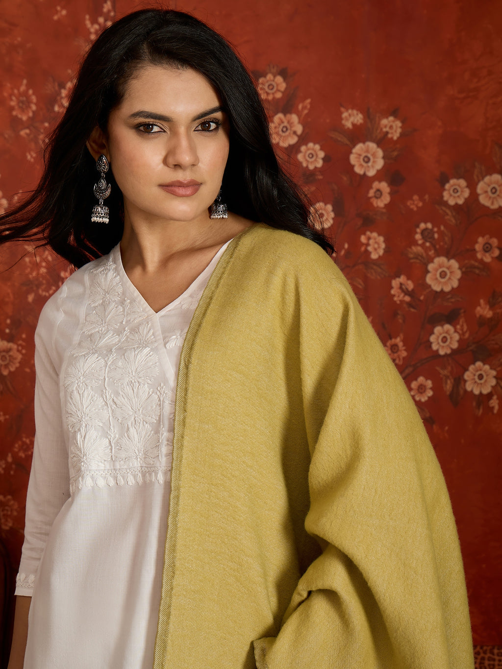 Women Reversible Olive & Mustard Colorblocked Stole