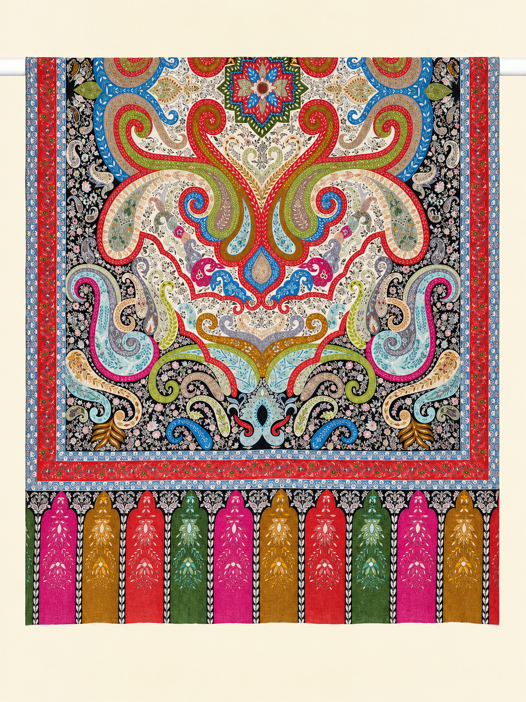Red Kalamkari Ethnic Motifs Shawl