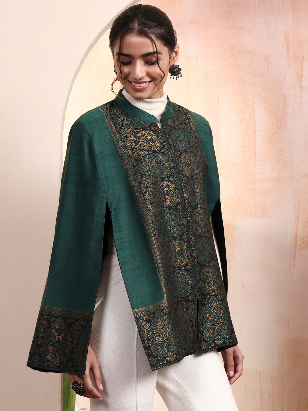 Arohi green kaani cape Jacket