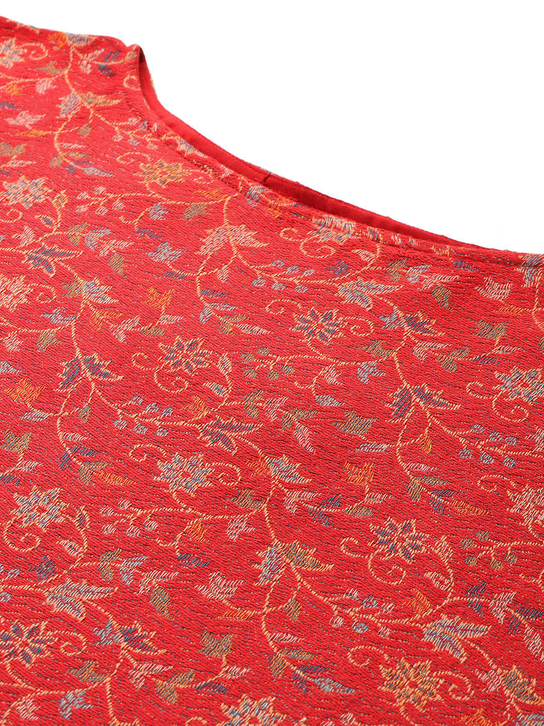 Indie Floral Woven Design Flared Kimono Sleeve Kaftan Top