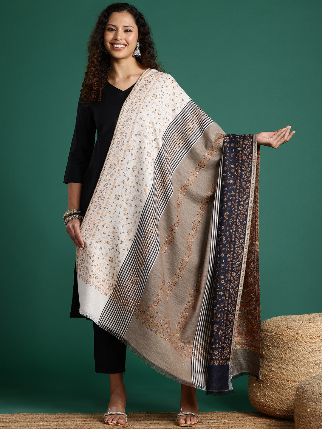 Women Floral Woven Design Shawl