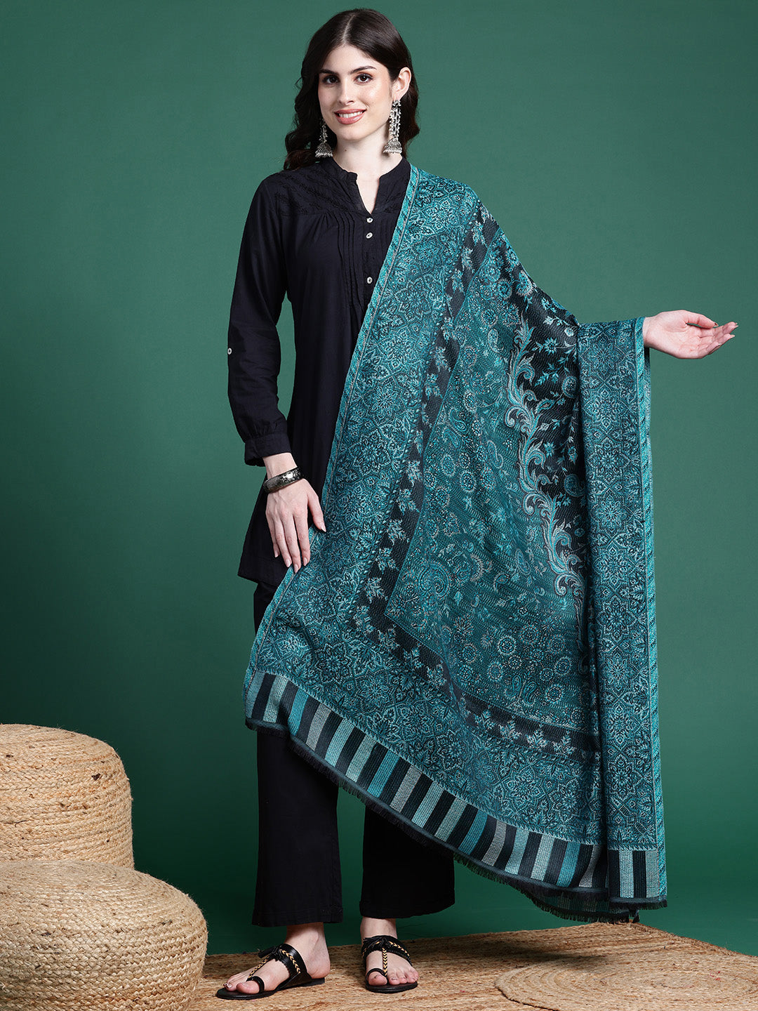 Floral Woven Design Shawl