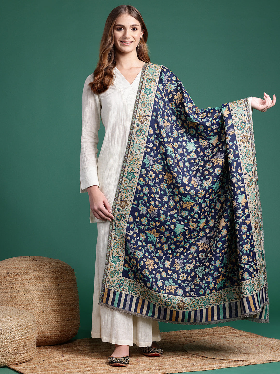 Floral Woven Design Shawl