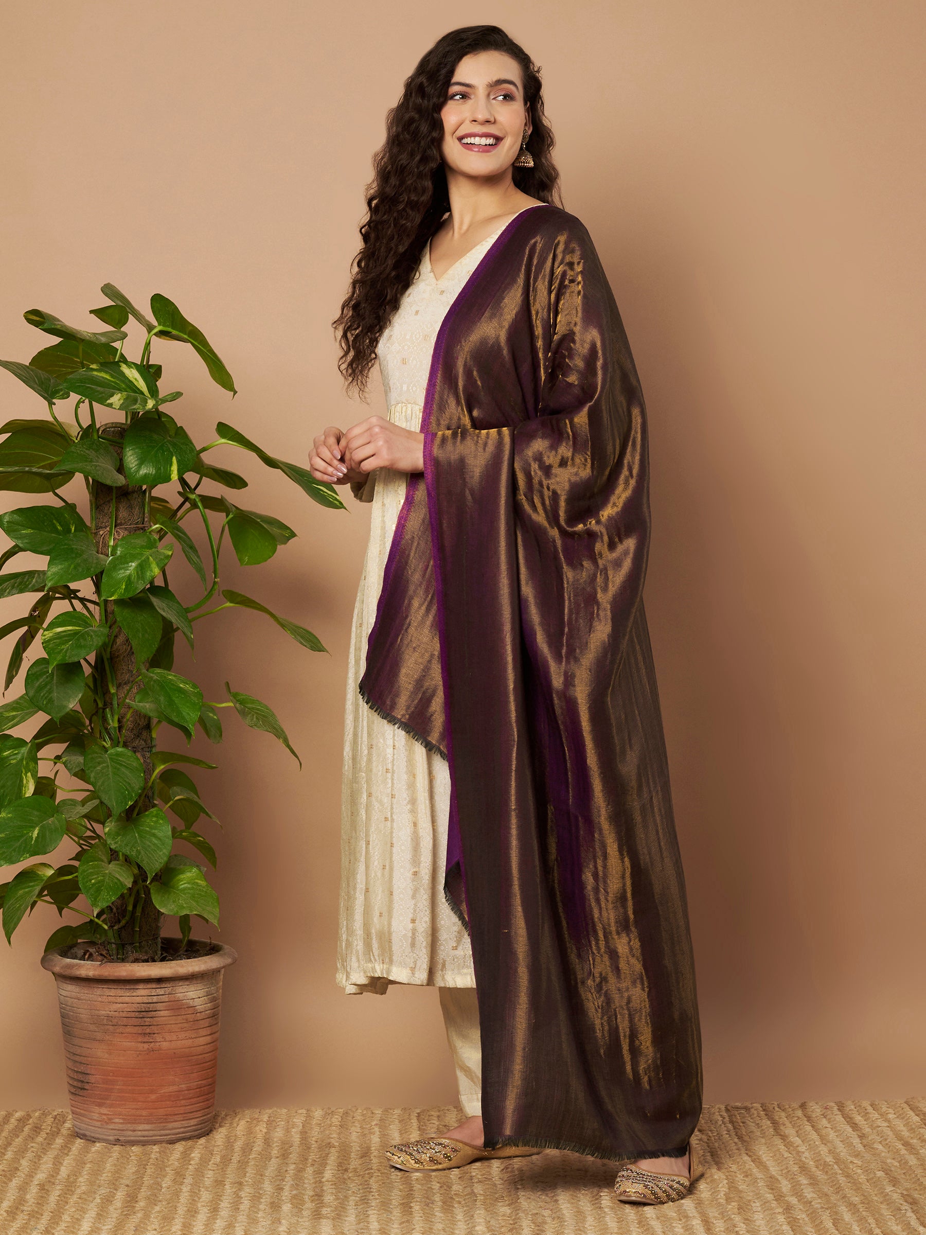 Zari Reversible Stole - Puple