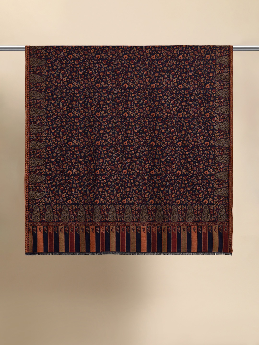 Women Navy Floral Jamawar Shawl