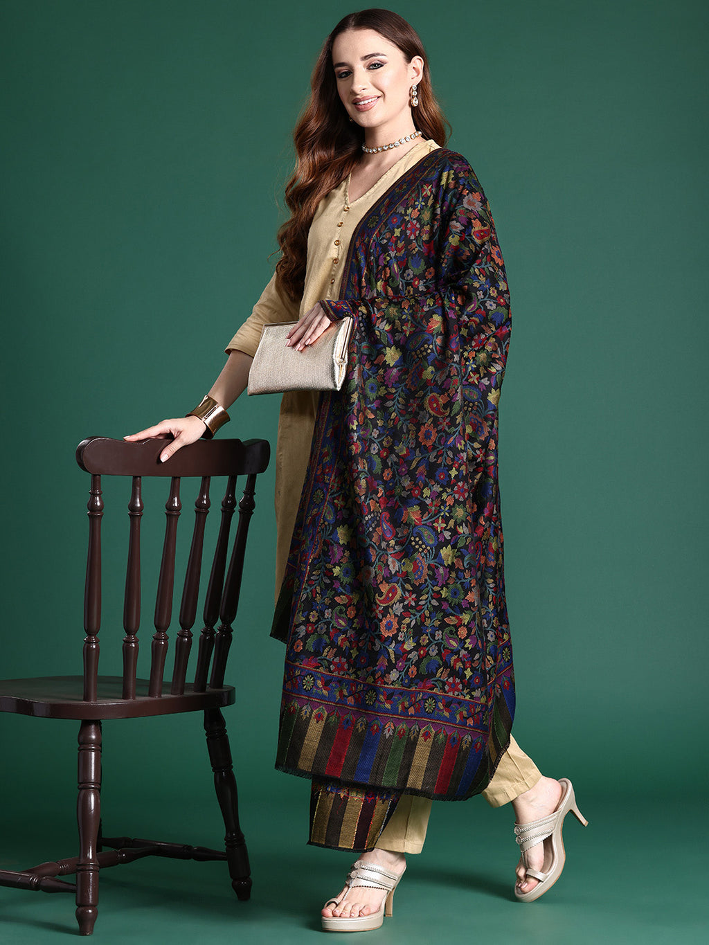 Women Floral Woven Design Shawl