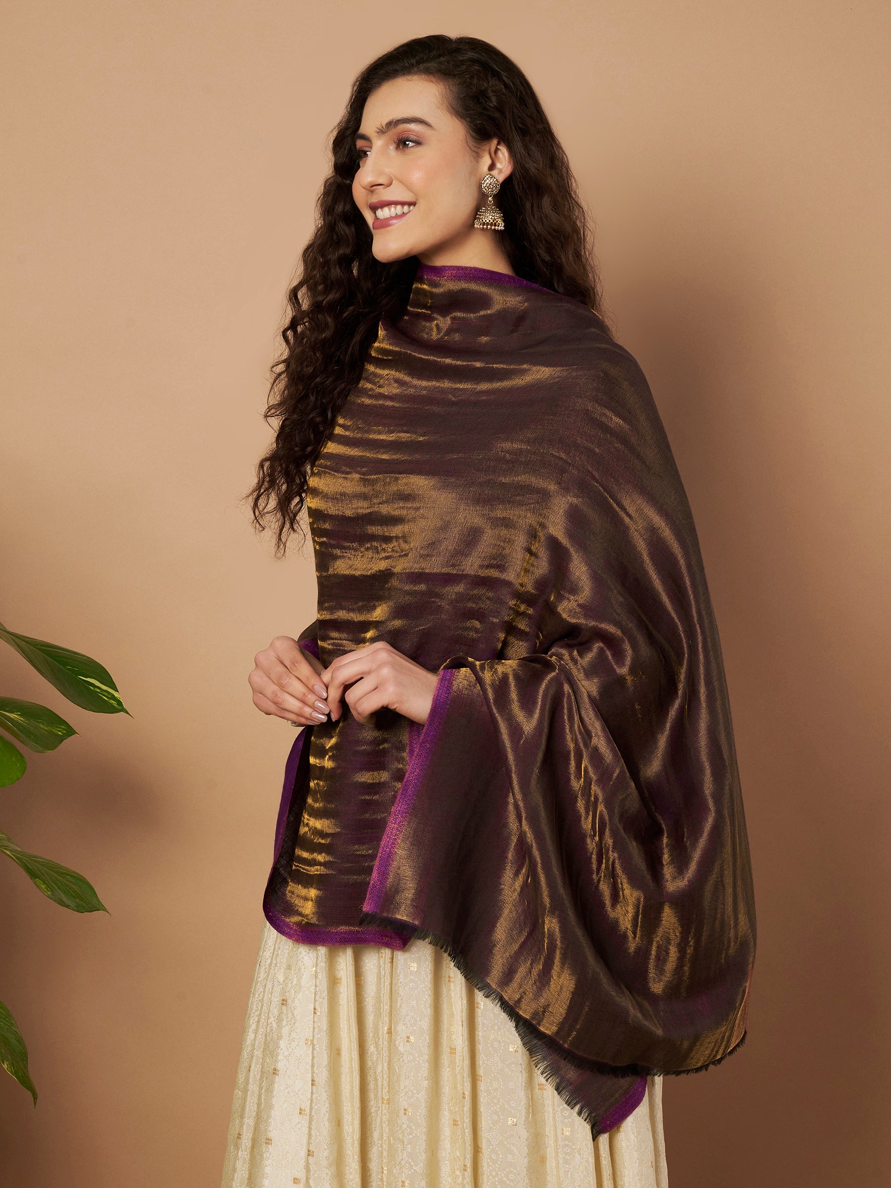 Zari Reversible Stole - Puple