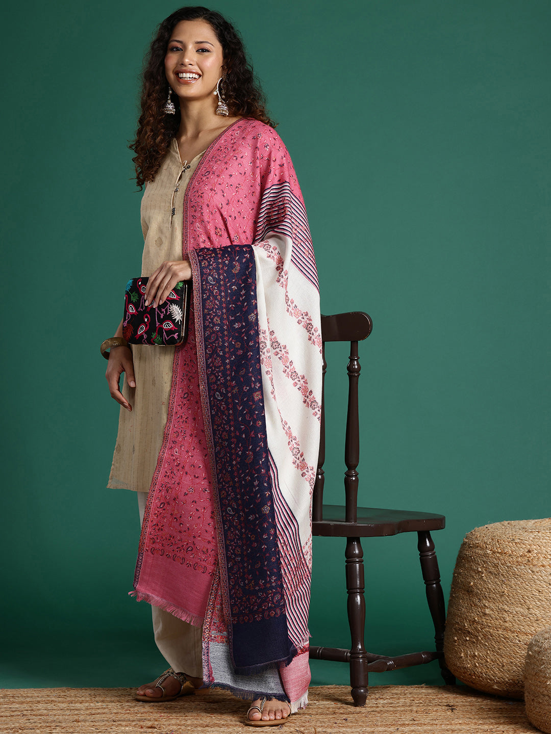 Women Floral Woven Design Shawl