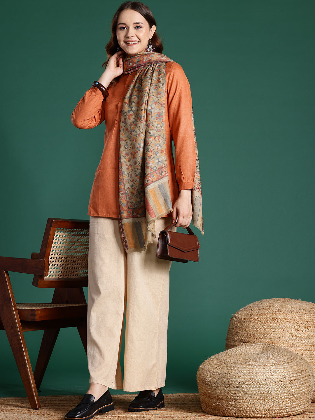 Beige Floral Kashmiri Stole