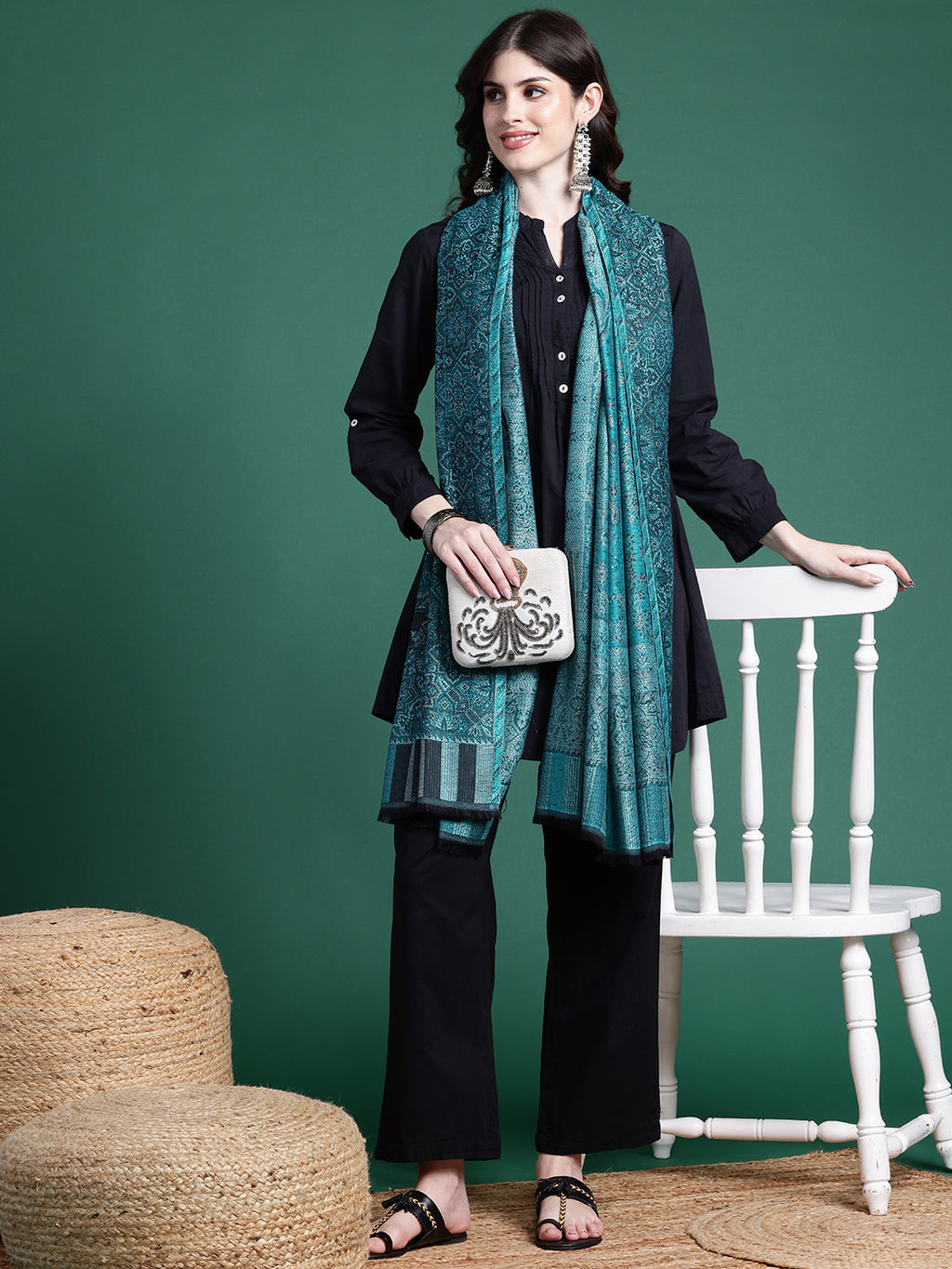 Floral Woven Design Shawl