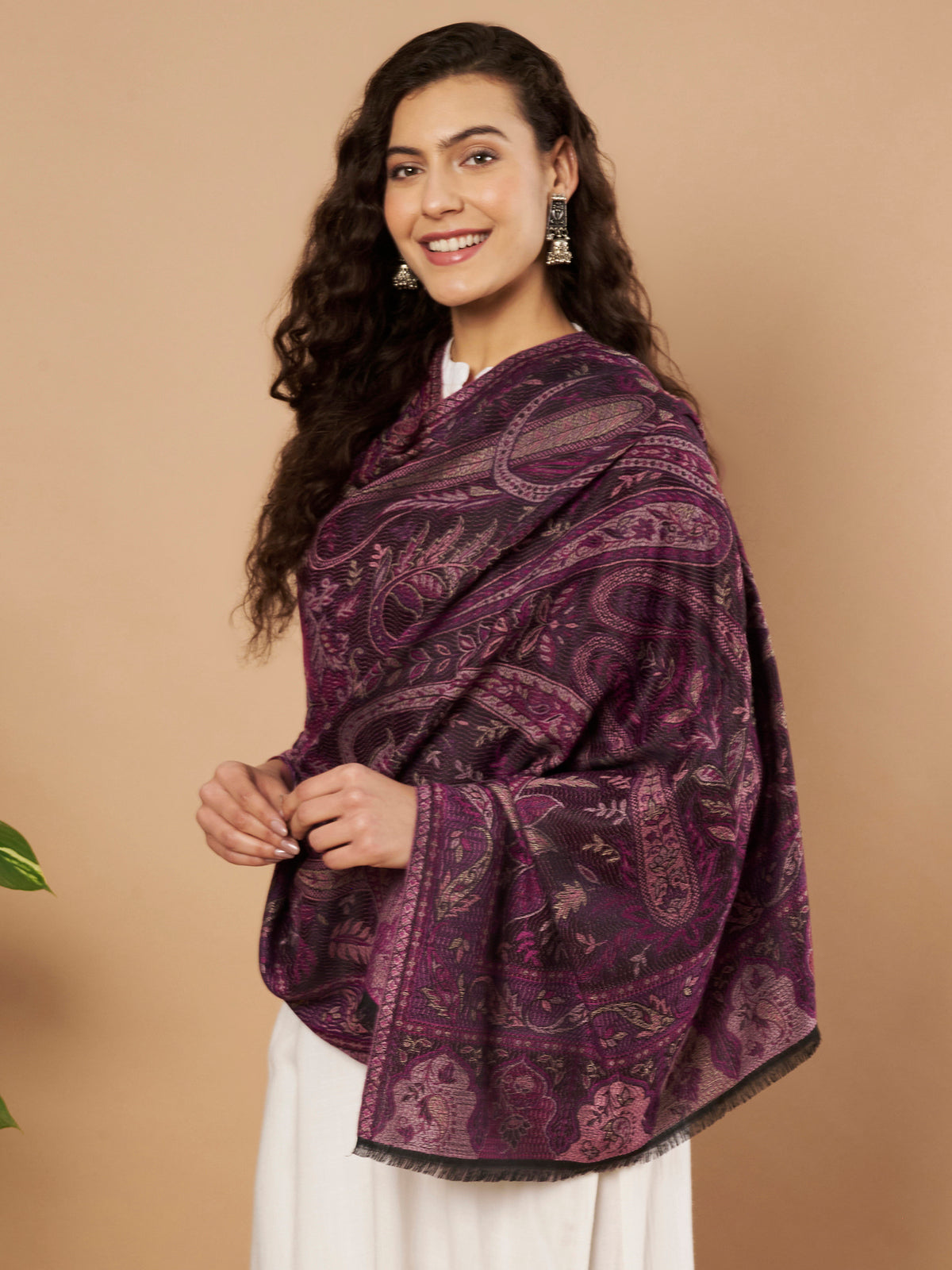 Kusum Purple Black Jamawar Stole