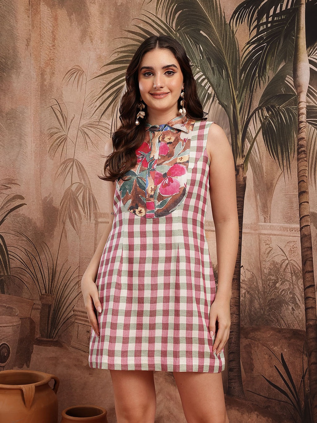 Women Floral Checked A-Line Dress