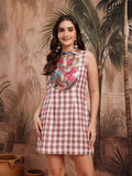 Women Floral Checked A-Line Dress