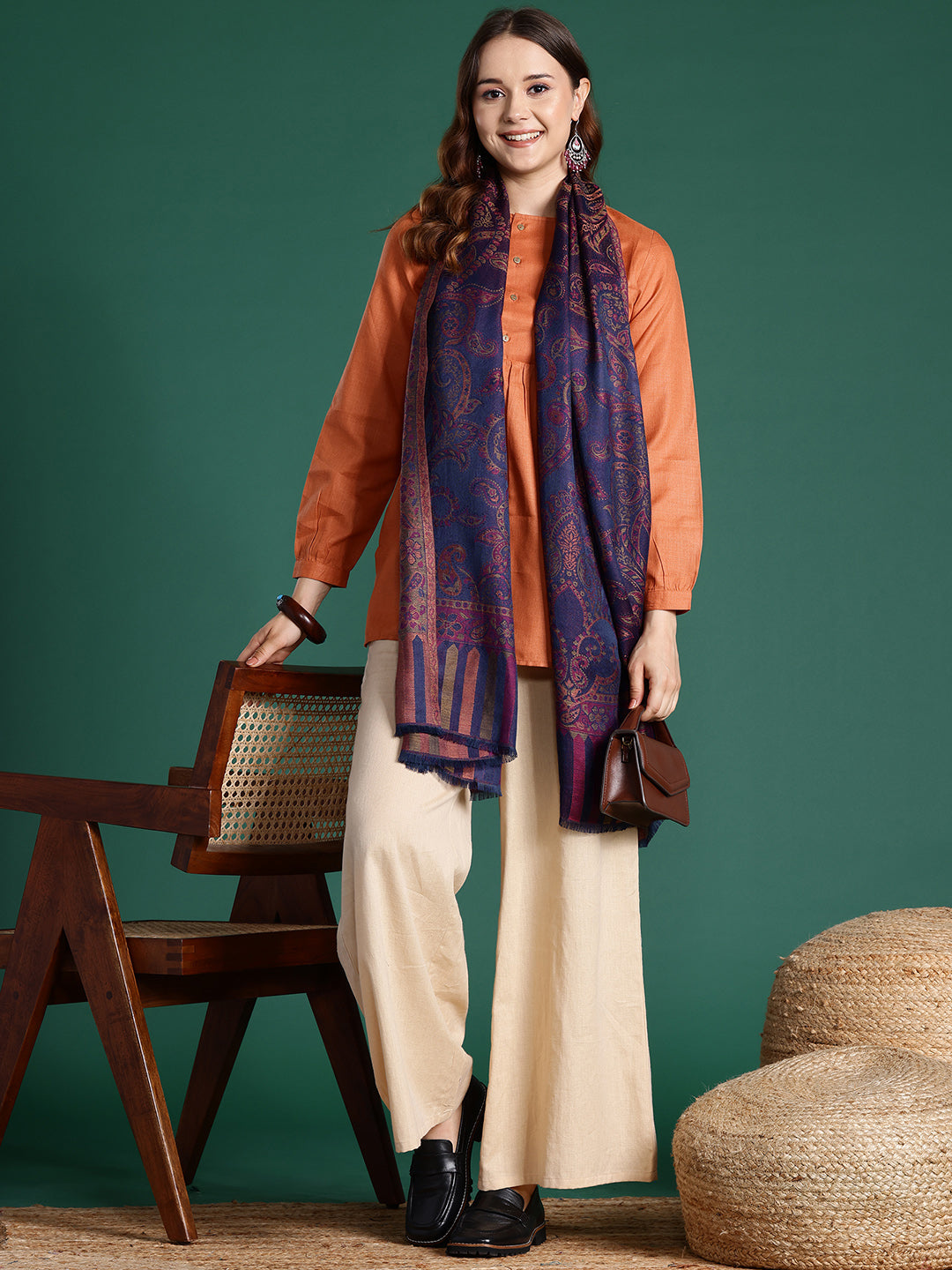 Women Purple Ethnic Motifs Woven Design Modal Stole