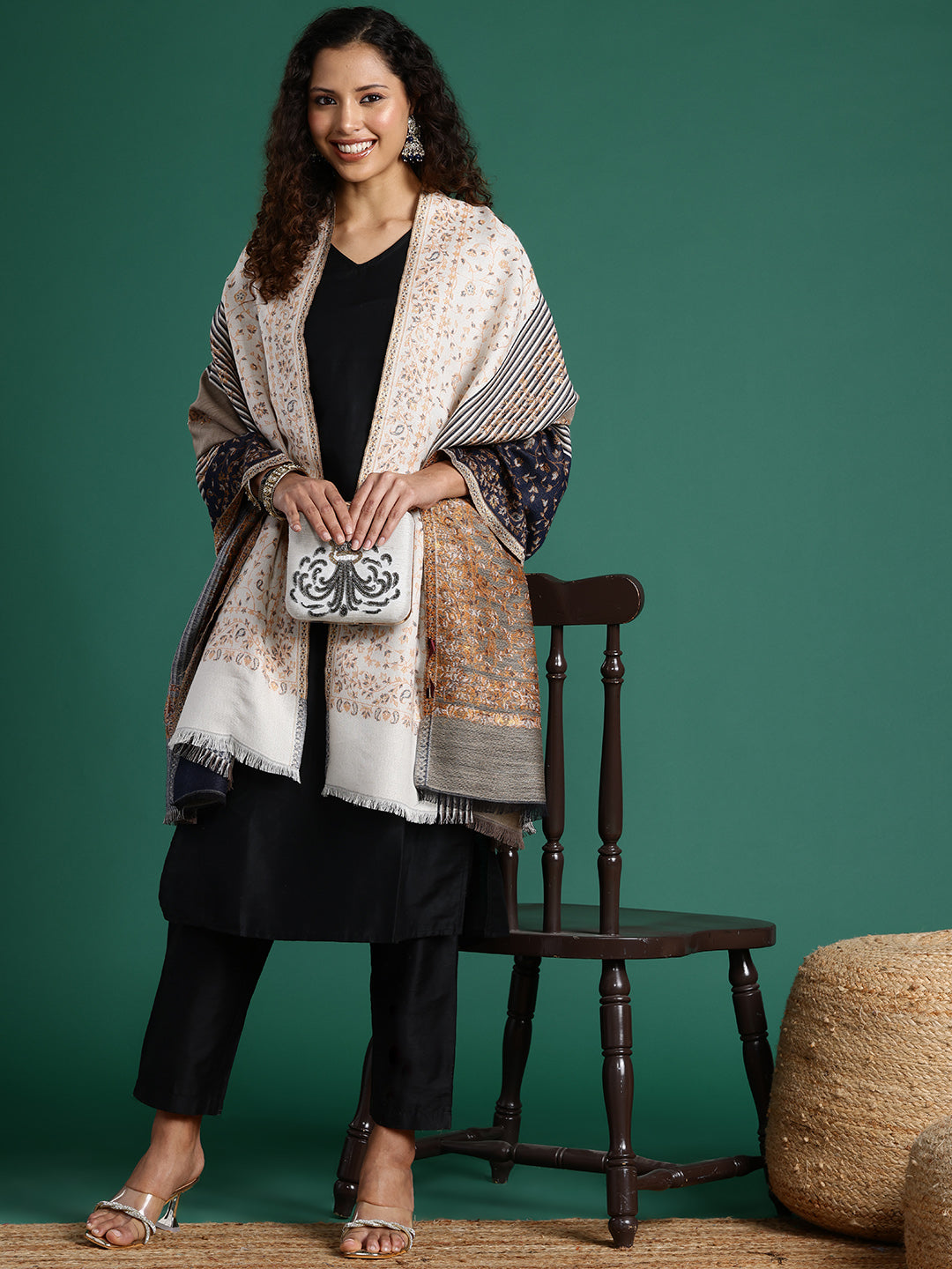 Women Floral Woven Design Shawl