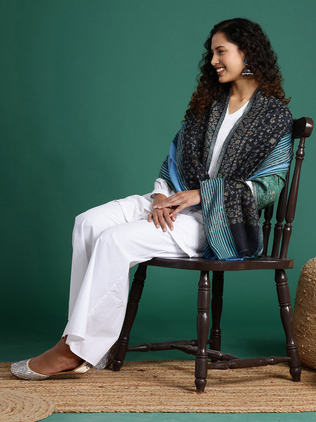 Floral Woven Design Shawl