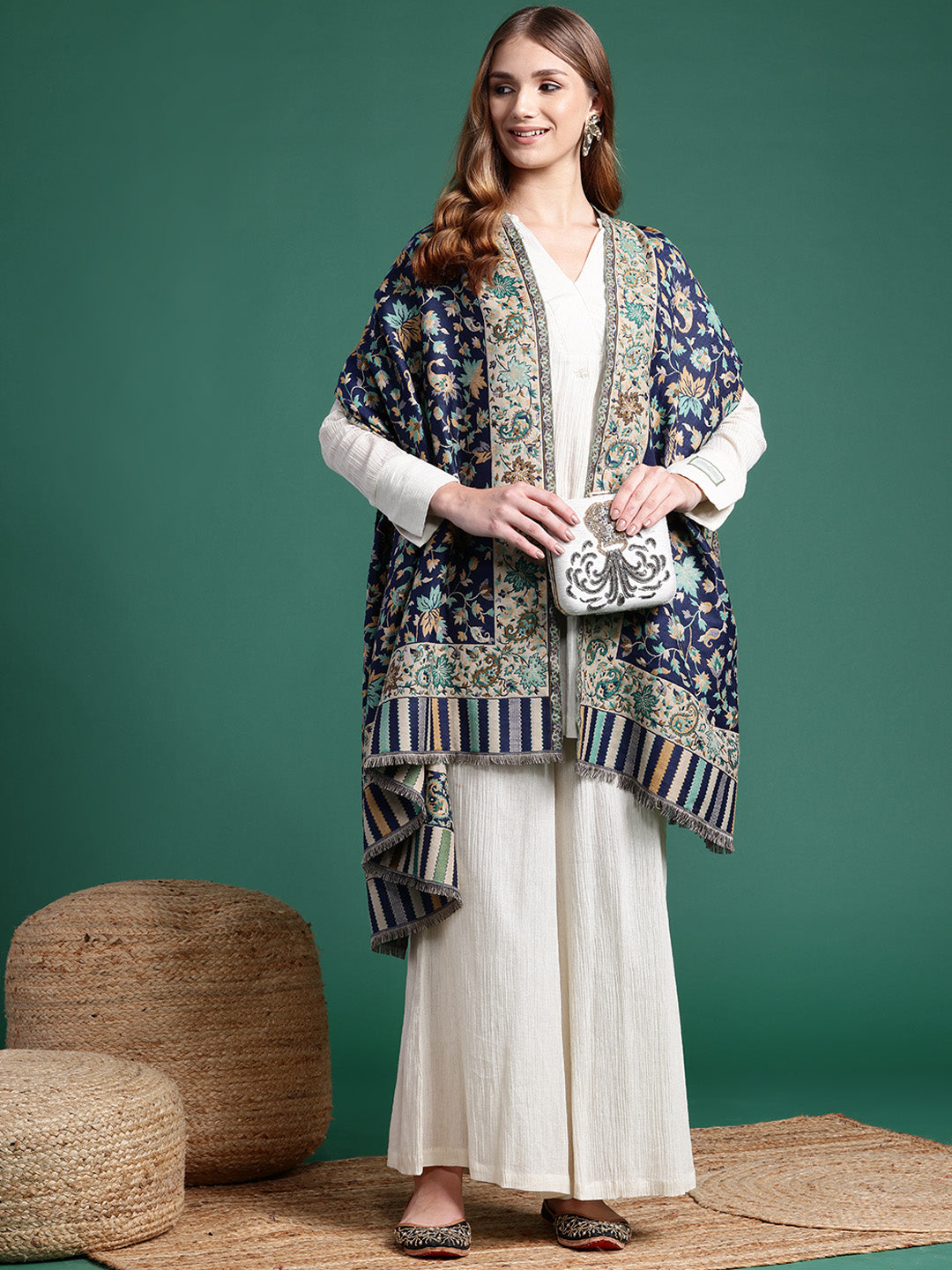 Floral Woven Design Shawl