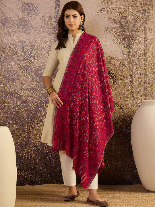 Women Ethnic Motifs Woven Design Fringed Border Stoles