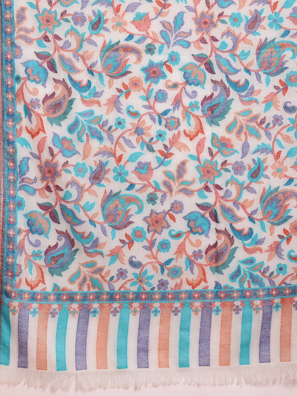 Women White Paisley Woven Design Stole