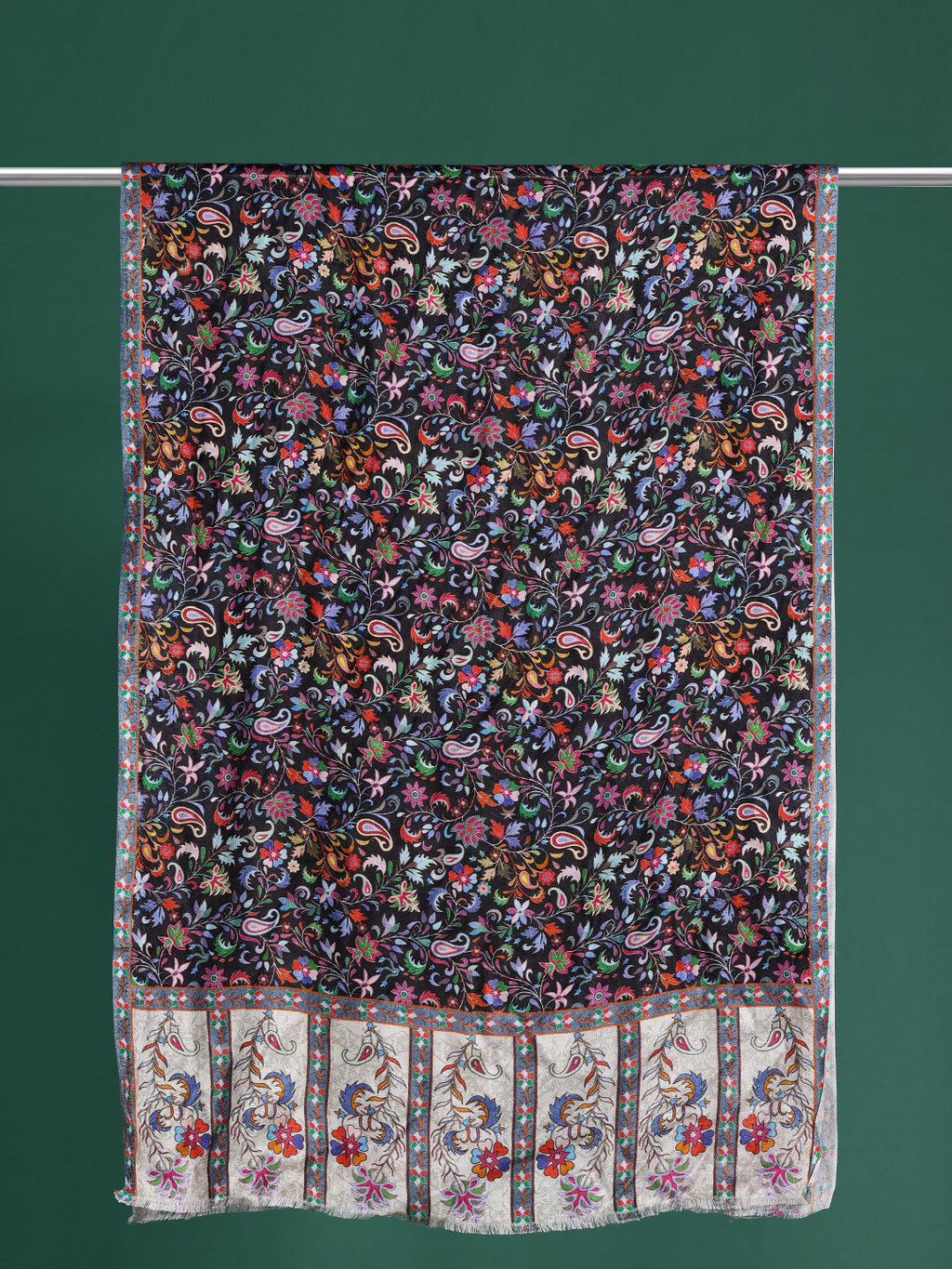 Women Black Floral Printed Modal Stole