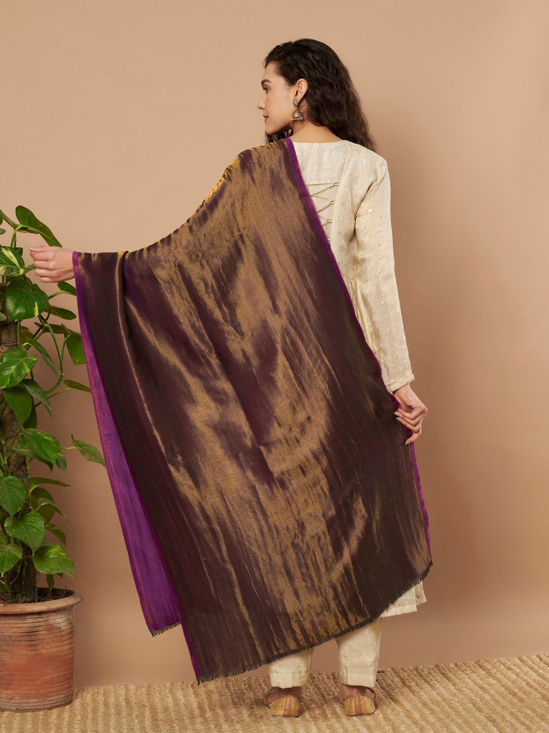 Zari Reversible Stole - Puple