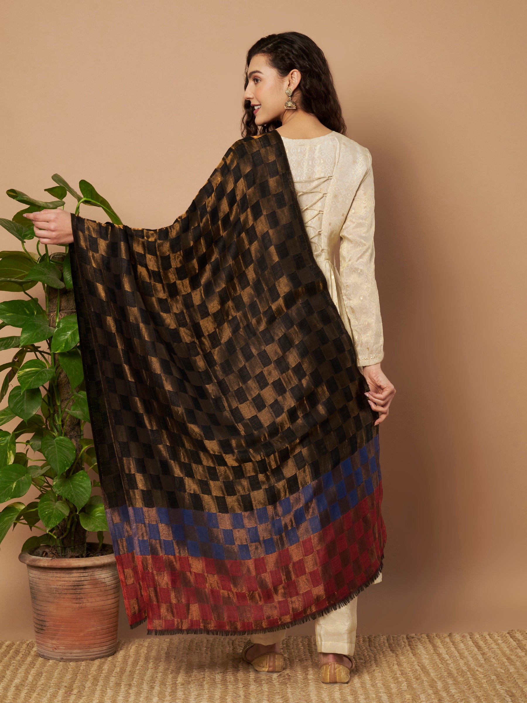 Zari Geometric Reversible Stole