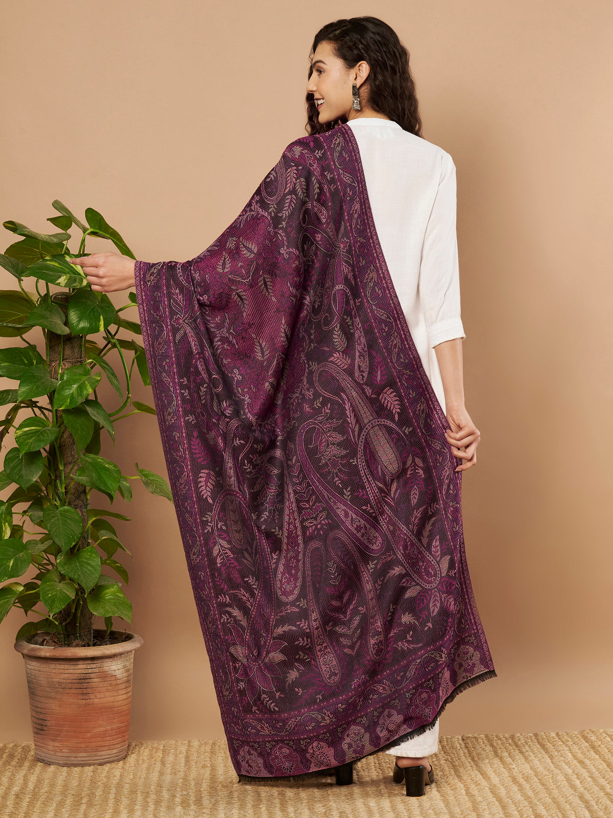 Kusum Purple Black Jamawar Stole