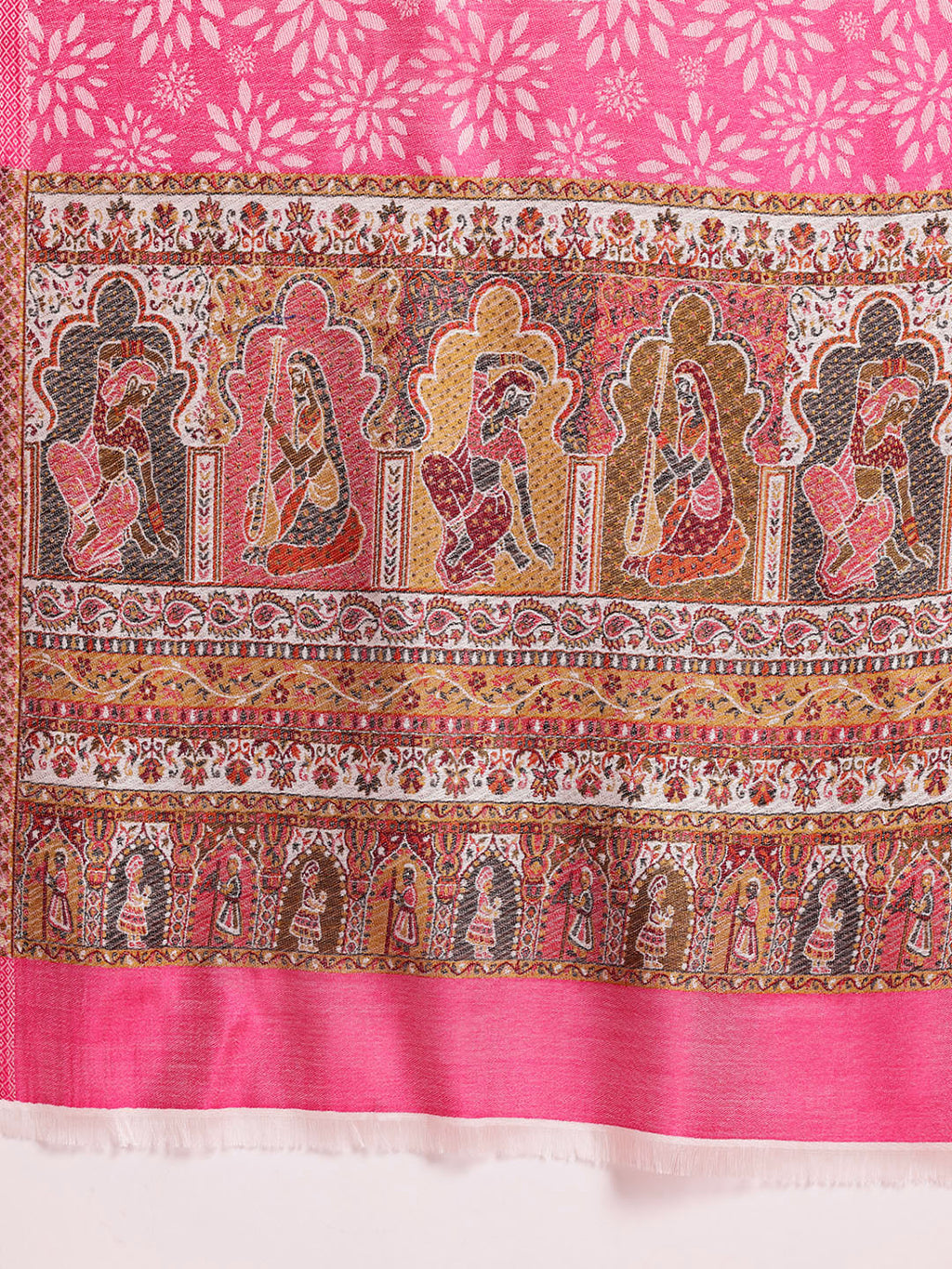 Women Pink Floral Woven Design Stole