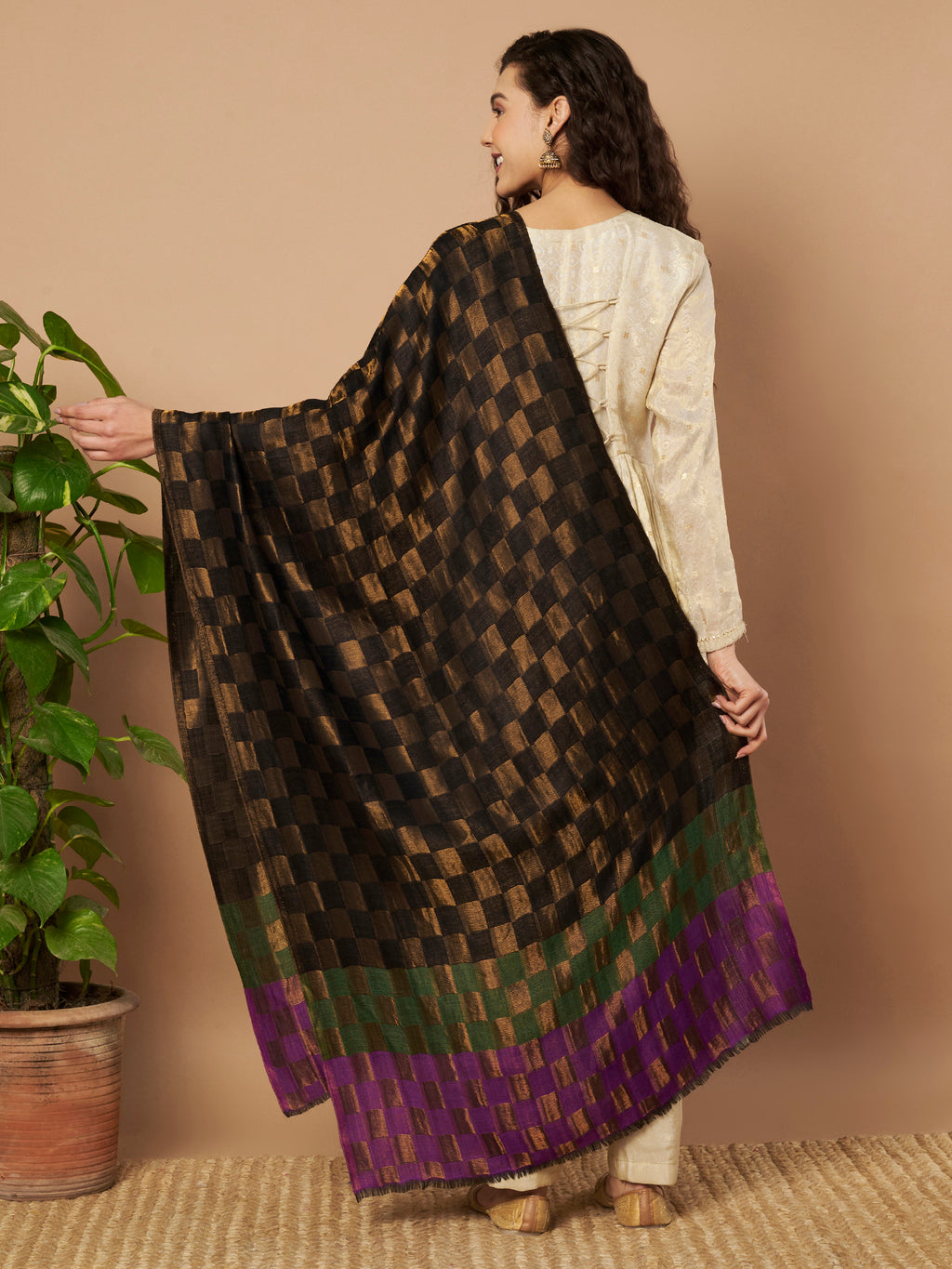 Zari Geometric Reversible Stole