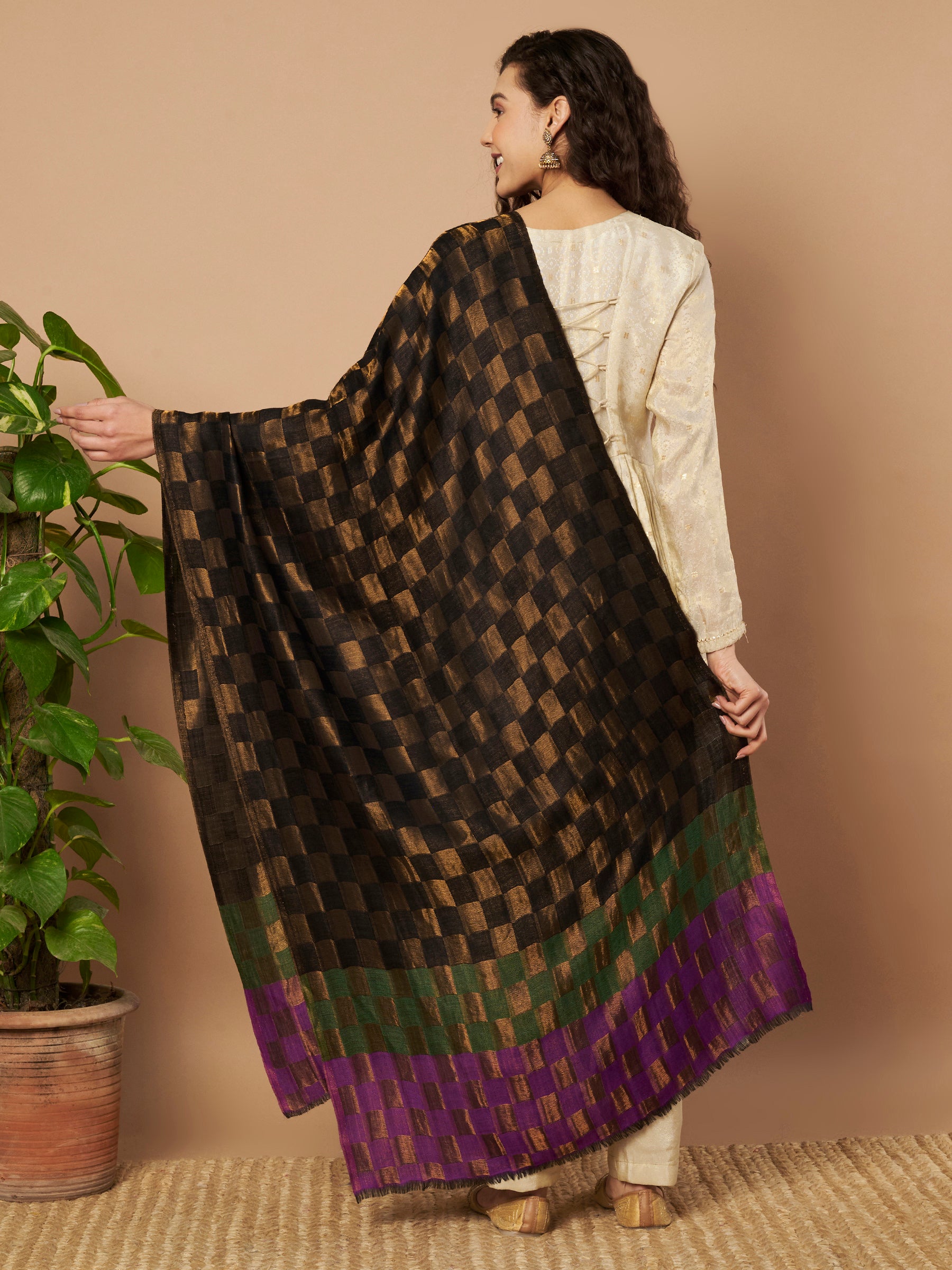 Zari Geometric Reversible Stole