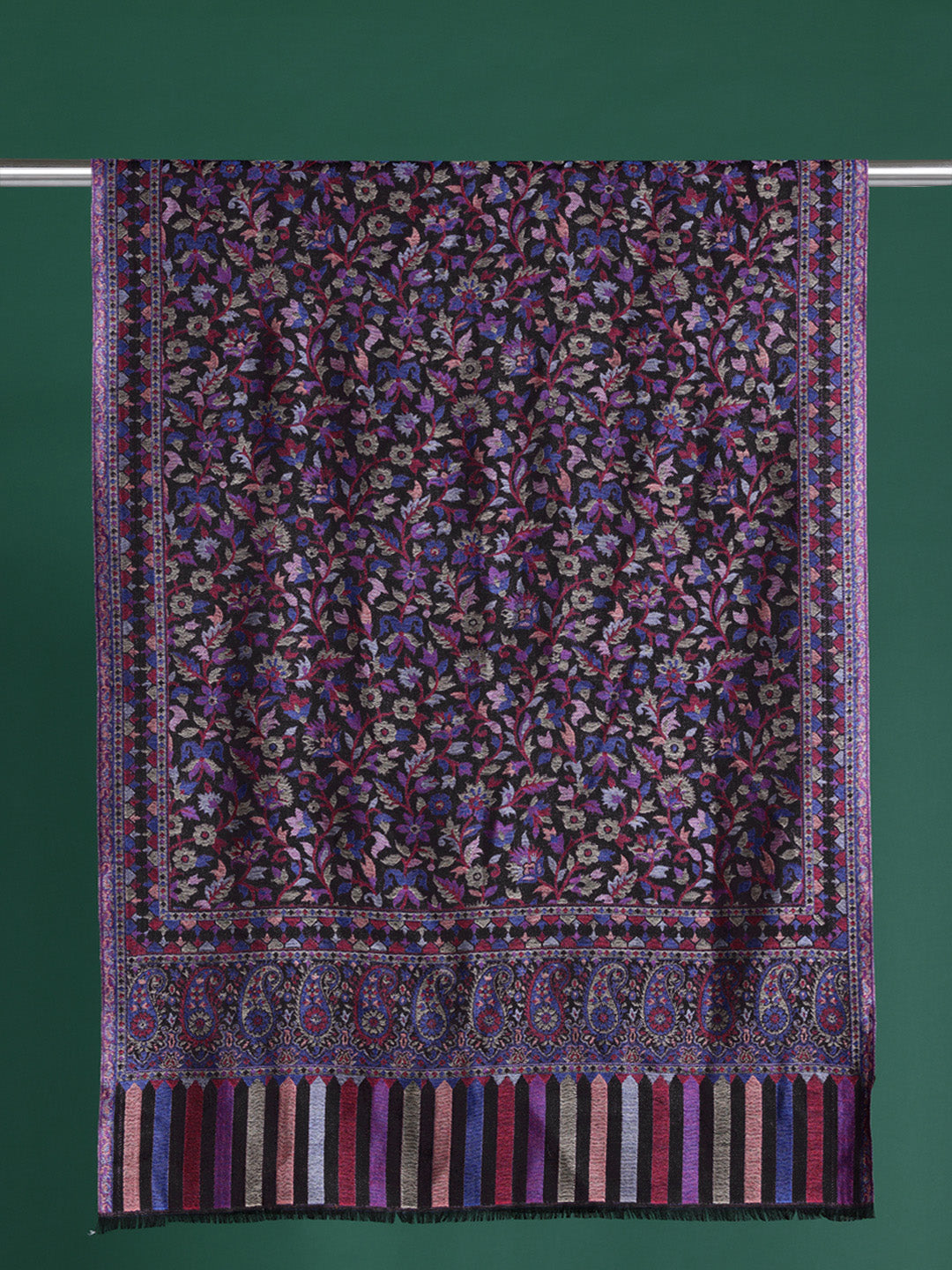 Women Black Woven Design Kashmiri Kaani Modal Stole
