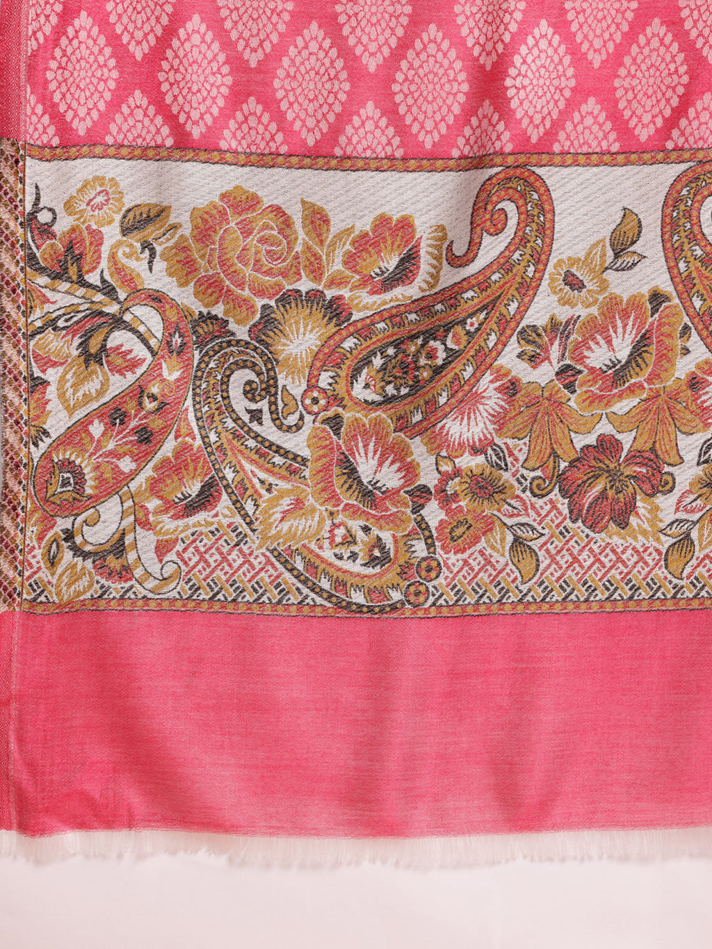 Women Pink Floral Woven Design Stole